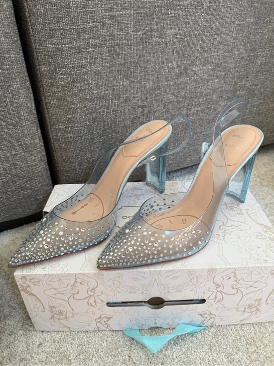 Aldo Shoes - Crystal Embellished Clear Slingback Heels - Light Blue Aldo Disney Cinderella